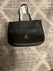 FURLA Black Embossed Leather Large Primula Tote Bag NWT ITALY 16X12 BEAUTY