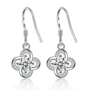2PCS Copper Jewelry Woman Fashion Retro Long Tassel Flower Pop Hook Earrings