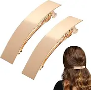 JJUNW 2Pcs Hair Barrette, Gold Hair Clip, Gold Metal French Barrettes, Simple Elegant French Barrette for Women, Rectangular Hair Barrette Clips Hair Decorative Accessories for Women Girls