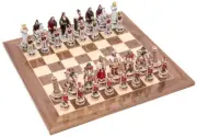 Hand Painted Pisa and Venice Chessmen Felted Bottoms & Master Chess Board Set