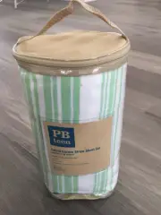 New Pottery Barn Teen XL Twin Bed Sheet Set Oxford Garden Green Stripe