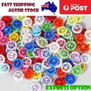100x 14mm 2 Hole Buttons Flower Pattern Mixed Children's Clothing Sewing