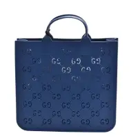 在飛比找momo購物網優惠-【GUCCI 古馳】兒童經典GG簍空橡膠手提包(藍色6793