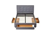 Design Square Designer Fabric Modern Bed Frame W/ Headboard & 3-Drawers Queen Size - Dark Grey