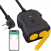 Outdoor Smart Plug, Home Wifi Outlet with 2 Sockets for Lights, Timer Function &