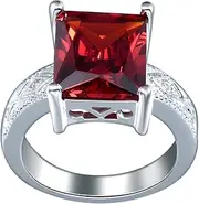 [Bigood] Fashion Square Crystal CZ Plated 925 Sterling Silver Solitaire Ring Red