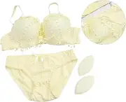 [MOBUTOFU] Luxury Women's Lace Bra Set Push Up Bra Bra and Panty Set Yellow 75b Adjustable Straps