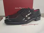 Salvatore Ferragamo Magic Black Patent Leather 11 D Men Shoes New In Box