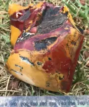 Mookaite display piece, ground and glossed. Weighs: 817g