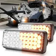 BooYu 2-Pcs Battery Operated LED Emergency Strobe Lights Bar w/Magnetic Base Rechargeable Portable Roadside Roof Top Mini Plow Flash Beacon Warning Light for Truck/Vehicle (Amber/White)