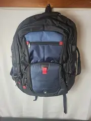 NUBILY Laptop Zipper Backpack Leather Canvas Nylon USB Charging Port Black/Blue