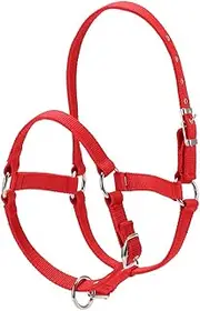 Oimzzr 6mm Thickened Horse Head Collar Adjustable Safety Bridle Headcollar Red M