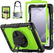 [WEGLS] for Samsung Galaxy Tab A9+/A9 Plus 5G Tablet Case 11'' with Screen Protector, 360 Rotating Hand Strap & Stand, Protective Case for Galaxy Tab A9 Plus/ A9+ 11'' SM-X210/X216/X218 (Green/Black)