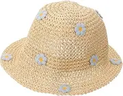 [Minkissy] Fashionable Bucket Hat Blue Floral Beach Hat for Women Uv Protection Summer Visor Large Brim
