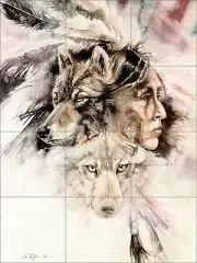 Wolf Tile Mural Taylor Wildlife Native Art Ceramic Backsplash JTA011