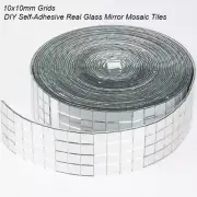 10x10mm Grid Self-Adhesive Square Glass Tiles Sliver Mirrors Sheets Wall Sticker