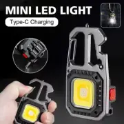Mini COB LED Keychain Flashlight Pocket Torch Work Light Lamp USB Rechargeable