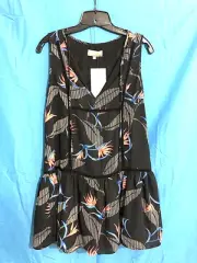 NWT ASHER By Fab'rik Lined LINCOLN DRESS Tropical Tie V-Neck Black/Multi Sz XS
