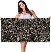SAAKE Boho Gold Lotus Flowers Print Bath Towels Soft Skin Velvet Beach Towel Oversized Adults Quick Dry Lightweight