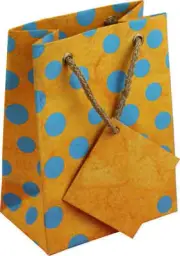 Handcrafted Recycled Paper Polka Dot Gift Bags w/ Gift Tag Set of 6 Yellow Blue