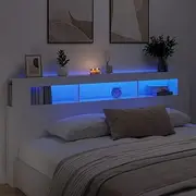 White Headboard with LED, King Size 220 cm - Modern Wall Mounted Headboard for Bed Frame, Tall, Adjustable Design - Engineered Wood Head Board for Cama