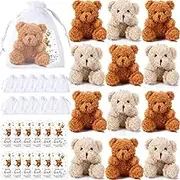 Libima 36 Pieces Bear Baby Shower Party Favors 4 Inch Mini Plush Bears Soft Stuffed Little Pocket with Thank You Tags White Organza Bags for Guest Souvenirs Wedding Birthday Decor
