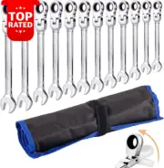 Metric 12 Piece Ratchet Spanner Set Flexible Wrench Gear Ring 8-19Mm Heavy Duty