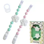 ❤ Vesta Baby Silicone Pacifier Clip and Teether Holder Set (Mint & Pink) ❤