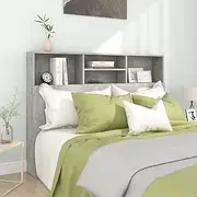 Concrete Grey Headboard Cabinet for Bed - 140 cm, Engineered Wood, Wall-Mounted with Storage Compartments, Contemporary Design