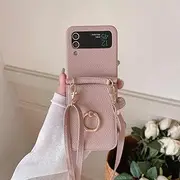 Satchel Leather Phone Case for Samsung Galaxy Z Flip 5 4 3 5G Flip Phone Case Protection Back Cover Camera Lens Ca,Pink,for Galaxy Z Flip 5