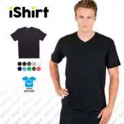 MENS T-SHIRT 100% COTTON I PLAIN BLANK V-NECK TEES I SLIM FIT I S-3XL
