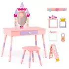 Kids Vanity Dressing Table Stool Set Mirror Princess Child Makeup w/Accessories