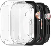 CONAPIKA Case for Apple Watch Series 10 46mm with Built-in Tempered Glass, [2 Pack] Full Coverage Screen Protector Protective Soft TPU Case Ultra Slim Overall Anti-Scratch Bumper Cover, Black+Clear