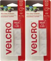 Hook and Loop Thin Clear Fasteners Low Profile Tape 18 in x 3/4 in - 2 Pack