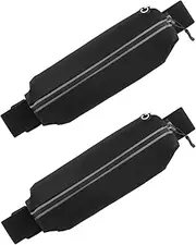 Slim Running Belt for Women With Waterproof Bounce, Waist Pouch, Reflective Runner Pack, Fitness Workout Bag, Money Belt (Black-2 Pack)