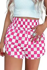 [Fronage] Women's Checkered Shorts Elastic Waist Gingham Pajama Lounge Sleep Y2K Plaid Pj Shorts 2025 Summer Beach Bottoms