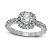 1.5 CT. T.W. Natural Diamond Cushion Frame Engagement Ring in Solid 14K White Gold