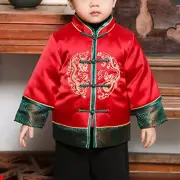 Boys Girls Padded Tang Suit Top Chinese Dragon Embroidered Quilted Jacket Coat