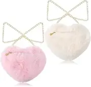 [Generic] 2 PCS Valentine's Day Heart Purse for Women Girls Heart Fluffy Purses Fur Shoulder Bag with Gold Chain