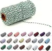 Natural Twine Cotton String Christmas Natural Jute Colored Cotton String Rope Craft Cord Gift Wrapping Twine (1 Roll, Green & White)