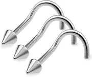 [bodyjewellery] 3pcs 20g 0.8mm Nose Screw Rings Nostril Stud Surgical Stainless Steel 2mm Cone Spike, Stainless Steel,Steel