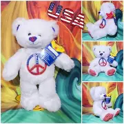 NEW Build a Bear Patriotic Peace Sign Teddy White Symbol 17" Stuffed Plush