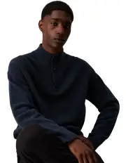 [Calvin Klein] Tech Stretch Wool Button Zip Knit in Ink