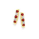 9ct Gold Created Ruby & Diamond Huggie Earrings in Red
