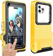 Waterproof Phone Case, Outdoor Diving Snorkeling Swimming Surfing Cover, Underwater Touch Screen Housing for iPhone 16 Pro Max Samsung S25 Ultra No More Than 6.9 Inch (Yellow Black, 4TH GEN)