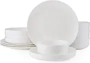 Mikasa Macie Bone China Lightweight Chip Resistant 12 Piece Dinnerware Set, Service for 4, White
