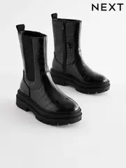 Black Snake Print Chunky Tall Chelsea Boots (E59577) | $33 - $40