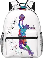[TORONG] Basketball Girl Pattern Large capacity student school bag USB Charging Port Comfortable Durable For Travelers Commuters, Black, One Size
