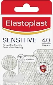 Elastoplast Sensitive Plasters - Assorted Sizes (40 Pack) | Hypoallergenic Fabric Plasters | Suitable for Sensitive Skin | Strong Adhesion | Gentle Removal | Protects Wounds from Bacteria