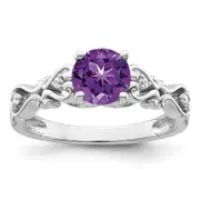 14k White Gold Polished Amethyst and Real Diamond Ring